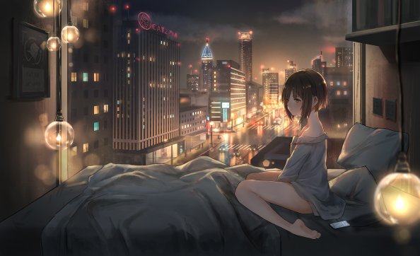 Anime Girl City Lights 4k