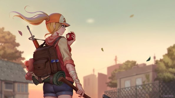 Girl Adventure Back Pack Eating Apple 4k