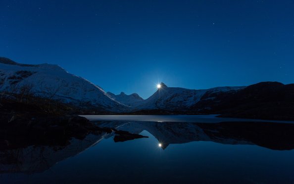 Mountain Moon Reflection In Water