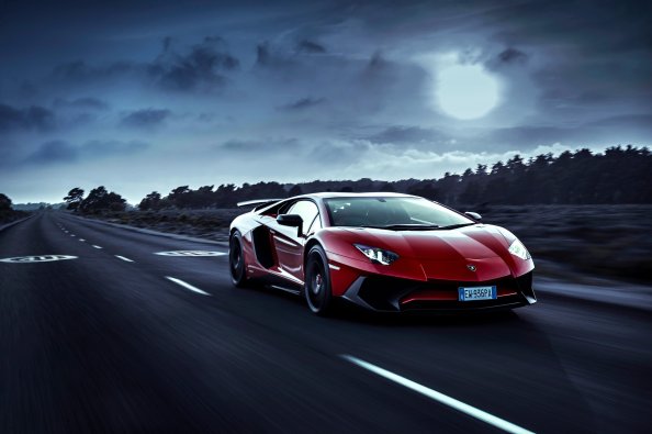 Red Lamborghini Aventador Moon Night