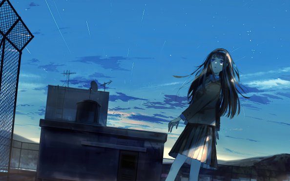 Anime Original Girl Rooftop Evening Time 4k