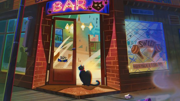 The Bar At Road Corner Cat Evening Time