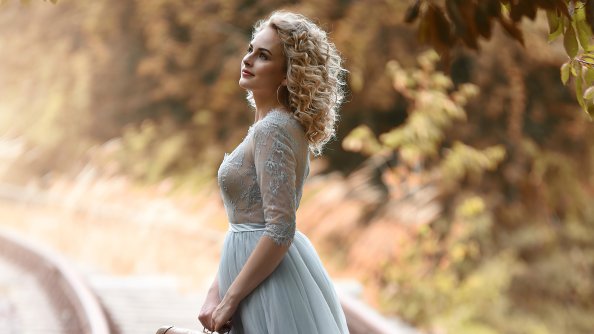 Curly Hair Girl Rail Road 4k