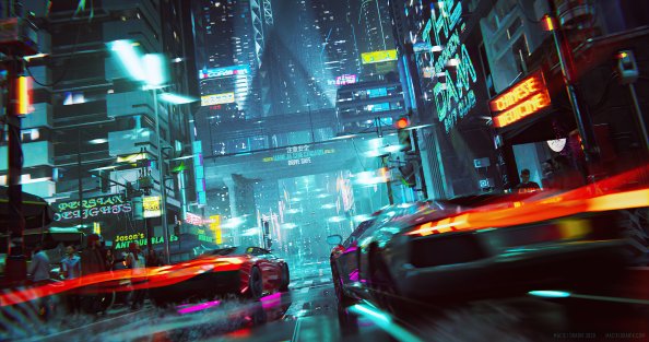 Neon Cyberpunk City Car Racing 4k