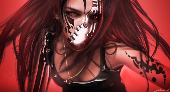 Red Warrior Face Damaged From War