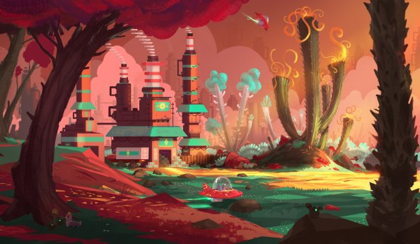 Colorful Factory Concept Art Spaceship Planet 5k