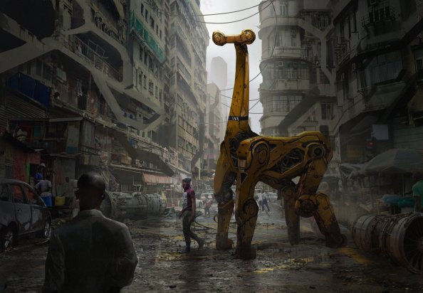 Cyberpunk City Giraffe Artwork