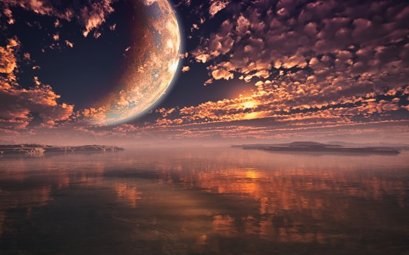 Moon Clouds Sunset Landscape 5k