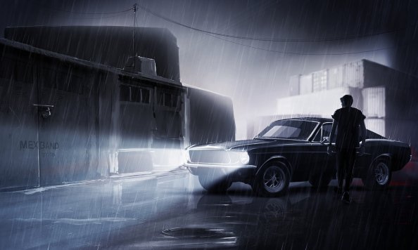 Man Walking To His Mustang In Rain