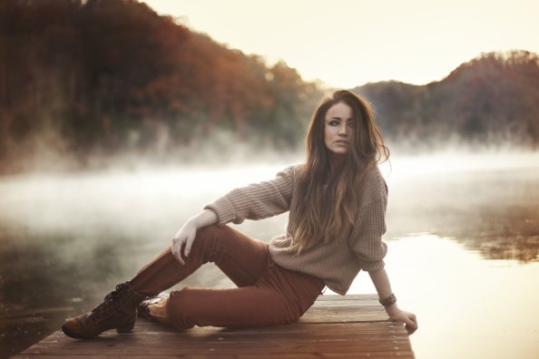Redhead Girl Sitting On Pier 5k