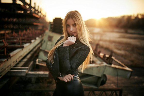 Blonde Women In Leather Jacket