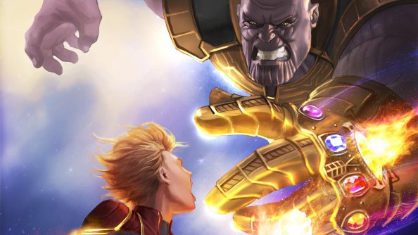 Captain Marvel Vs Thanos 5k Artwork