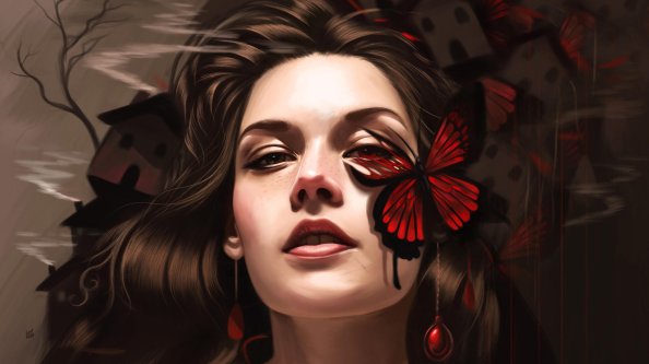 Butterfly On Girl Face Fantasy Art