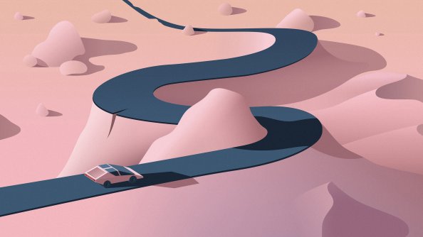 Pink Car On Road Heading To Pink Fantasy World