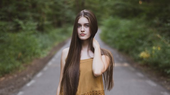 Girl Standing On Road Path 4k