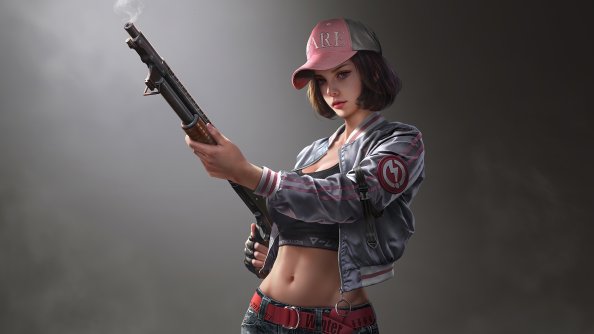 Cute Girl Wearing Cap With Gun