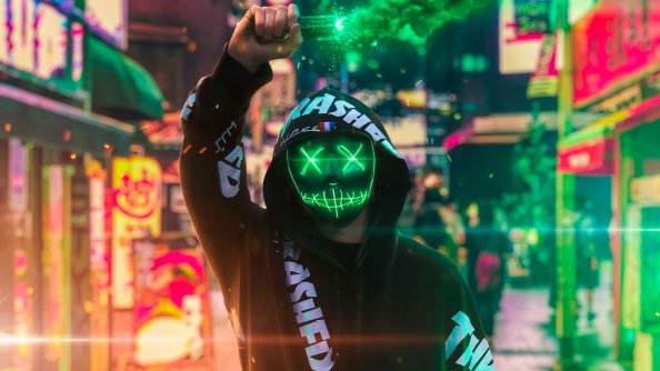 Neon Mask Guy With Green Smoke
