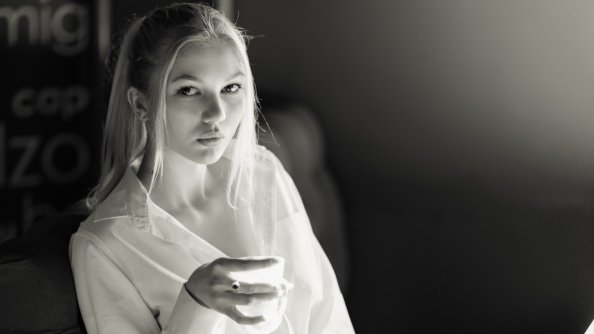 Girl Portrait Monochrome Looking At Viewer