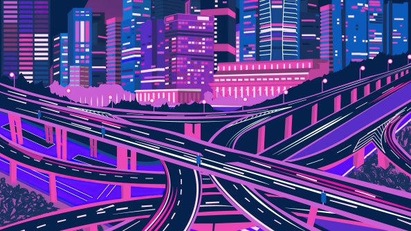 Purple Noen Citycsape 4k