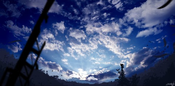 Manga Original Art Clouds Sky Birds 4k
