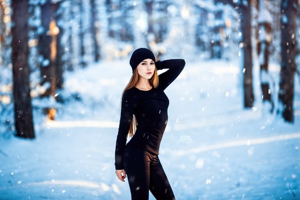 Woman At Outdoors Snow