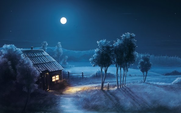 Landscape Night Moon Stars