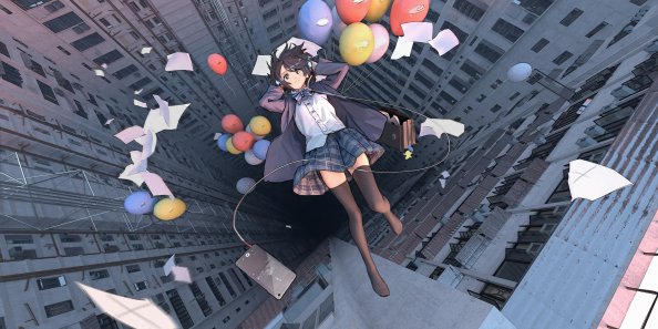 Anime Girl Falling School Uniform Balloon 4k