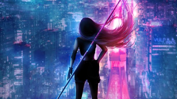 Girl Hair Flowing Neon City