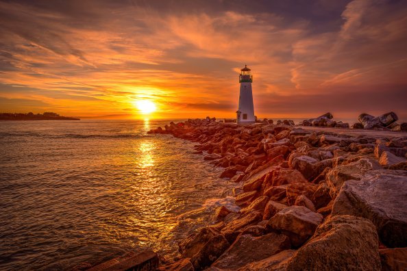 Lighthouse Sunrise And Sunset 4k