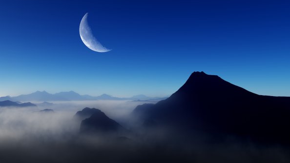 Blue Morning Moon Nature 4k