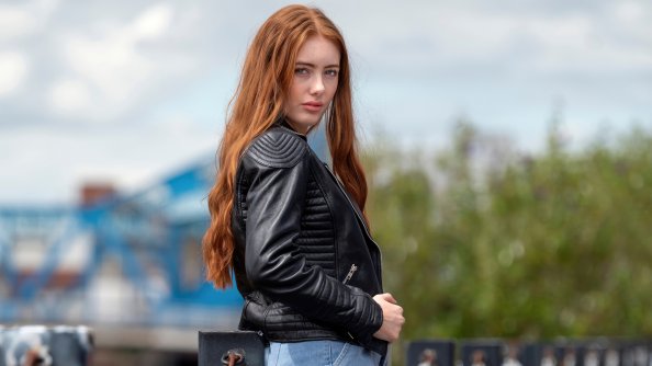 Redhead Girl Black Jacket 4k