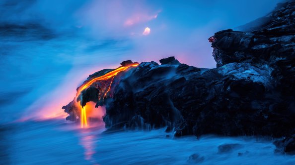 Rocks Lava Clouds Mist Shore