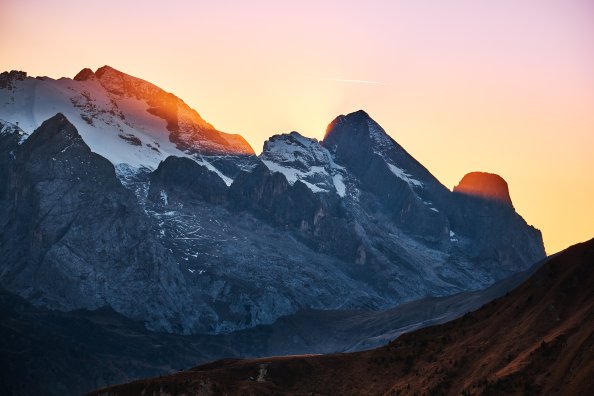 Snow On Big Rocks Mountains Sunbeams