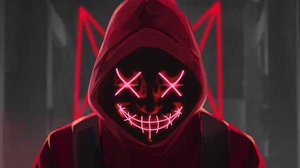 Red Mask Neon Eyes 4k