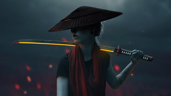 Asian Girl With Lava Sword