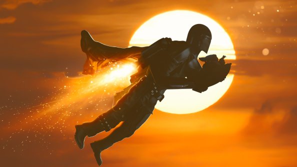 The Mandalorian And Baby Yoda Into The Skies 4k