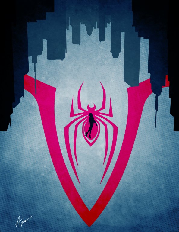 Spiderman Into The Spiderverse Illustrated Poster