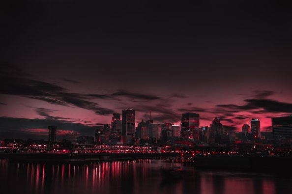 Red Night Panorama Buildings Lights Red Sky 5k