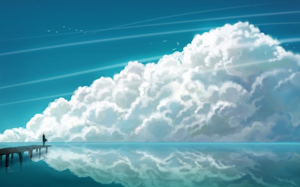 Anime Girl Sea Sky Clouds Landscape Art 4k