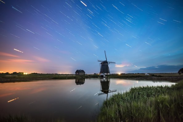Windmill Water Reflection Lake Sky