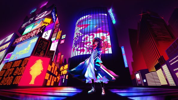 Anime Girl Billboard Neon City 4k