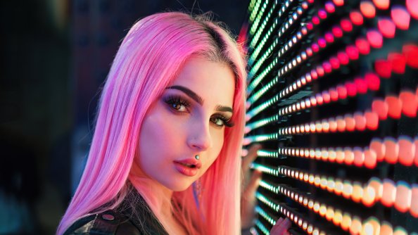 Girl Pink Hair Lip Pierced 4k
