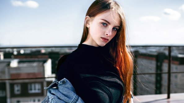 Denim Jackey Straight Hair Blue Eyes 4k