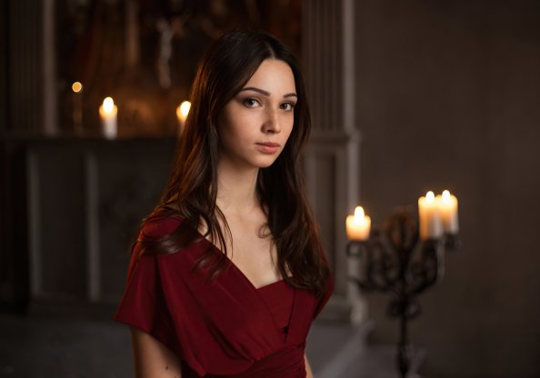Girl Indoor Red Clothing 4k