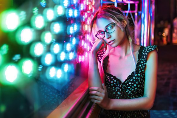 Girl Lights Outdoor 4k