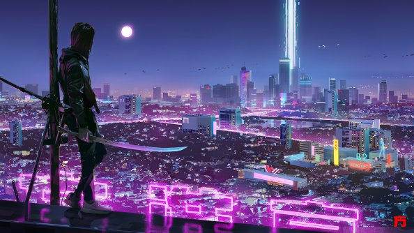 Neon Lights Cyber Ninja Boy 4k