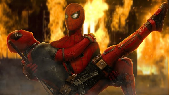 Spiderman Holding Deadpool