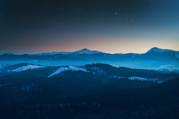 Starry Night Sky Evening Blue Landscape 4k