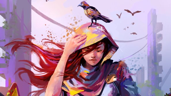 Woman Colorful Bird Digital Painting