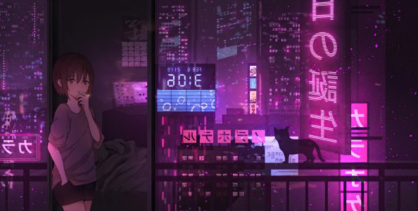 Anime Girl City Night Neon Cyberpunk 4k